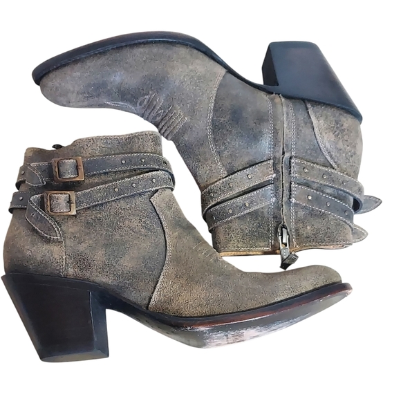 Shyanne Distressed Brown Leather Western Ankle Double Buckles Straps - Picture 9 of 16